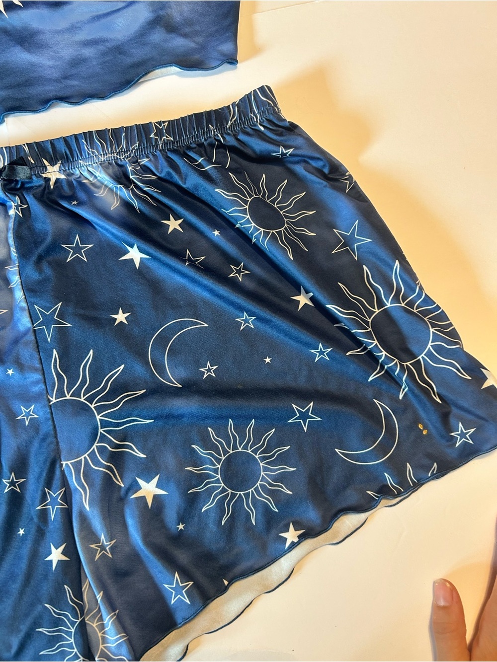 Satin Sun & Moon Navy Blue Cami and Shorts Sleep Set - Picture 4 of 10